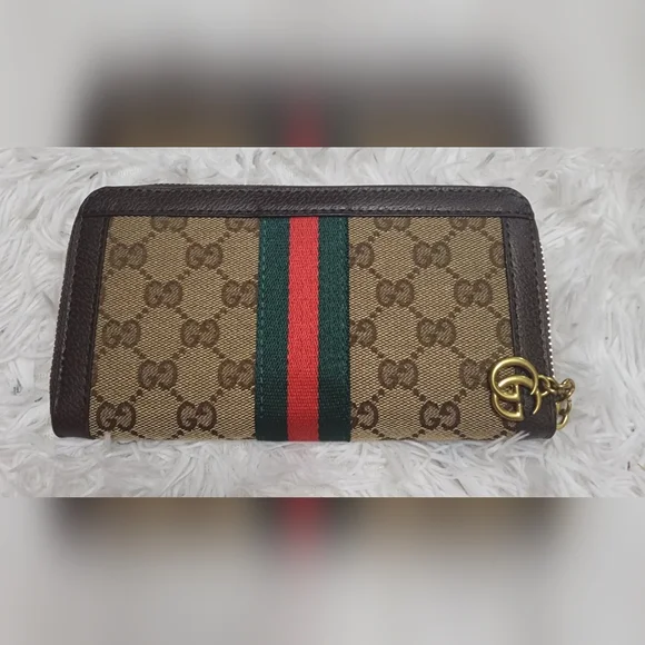 Beige and Brown zip Wallet with Red and Green Stripe - Picture 3 of 8